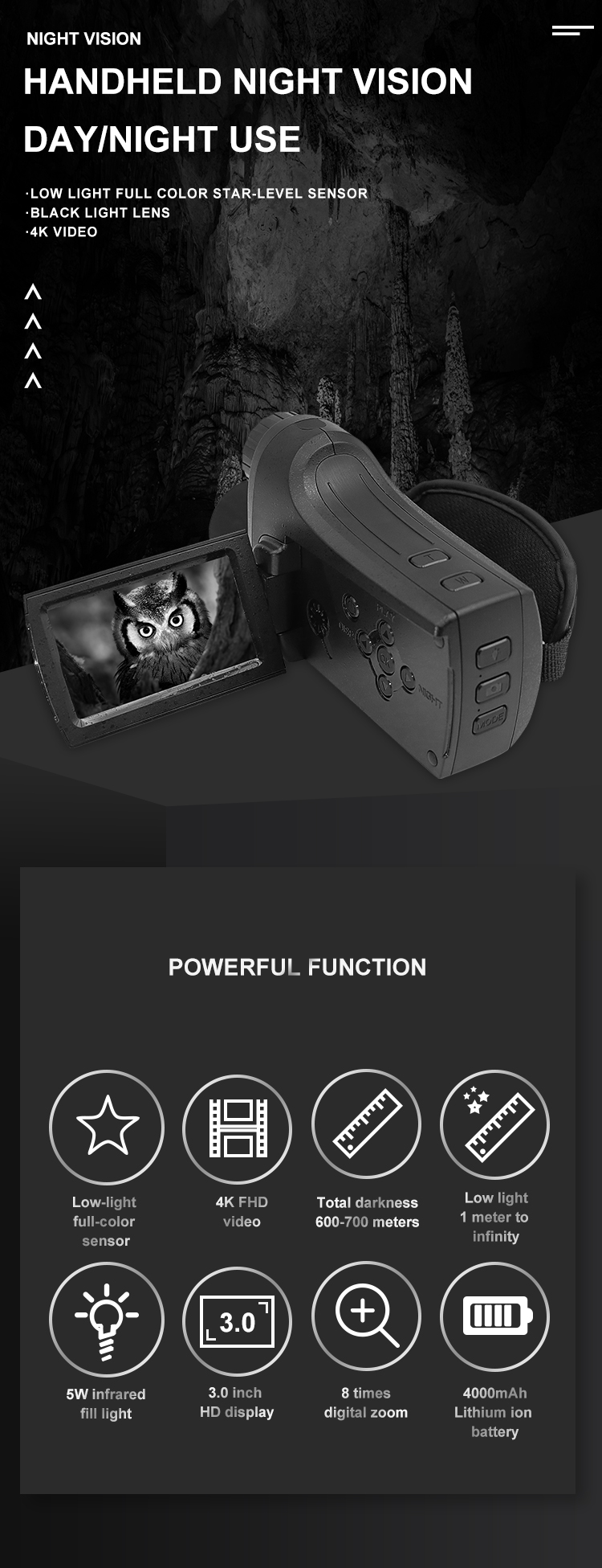 Long Range Scope + Night Vision +Recording Functions Max 700 Meter And 512GB Memory Infrared Handheld 4K DV Camera