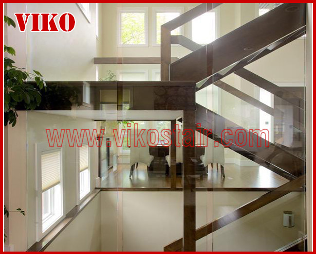 Solid Wood Staircase VK90S Beech Handrail Tread Beech ,Railing tempered glass, Handrail b eech Stringer,carbon