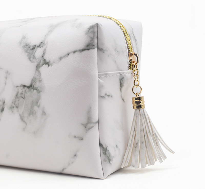 Large Capacity Waterproof Toiletry Wash Bag White Marble Leather