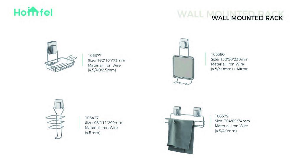 Bathroom Storage Wall Mounted Iron Wire Rack with Suction Cup and Mirror Placement