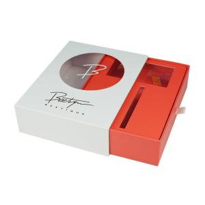 China Pull Out Sliding Drawer Rigid Cardboard Paper Box Lipstick Set Gift Makeup Boxes Cosmetic With Clear Pvc Window factory