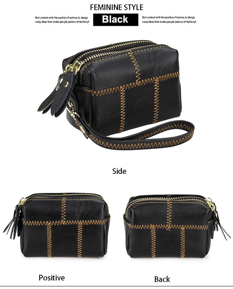 Zipper Hasp Closure Small Women's Genuine Leather Keychain Pouch with Creative Purse