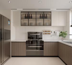 China Unique Custom Gray Matte Painted Kitchen Cabinets For Custom Prefab Houses factory