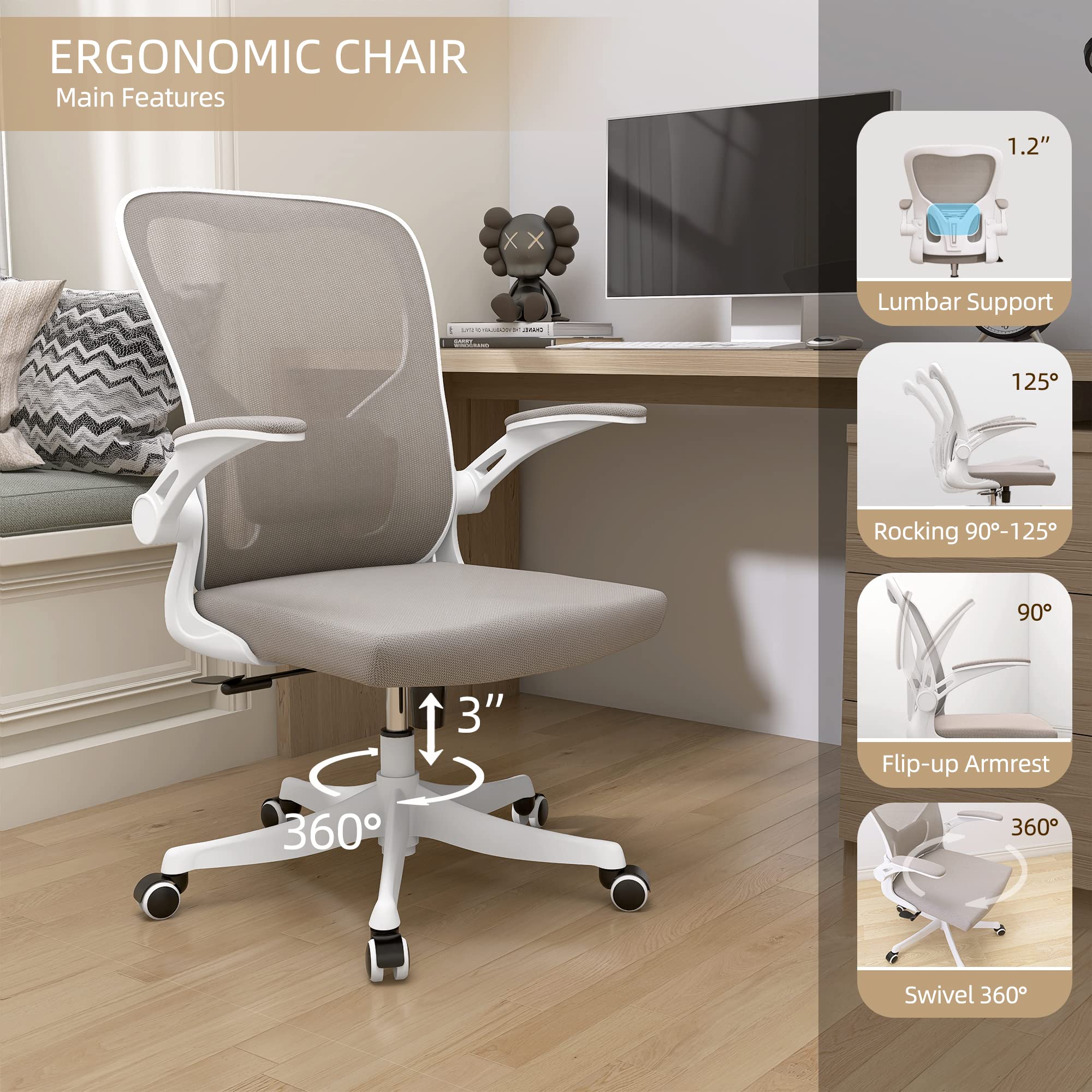 Home Office Desk and Chair Mesh Back Office Chair with Lumbar Support Adjustable Height