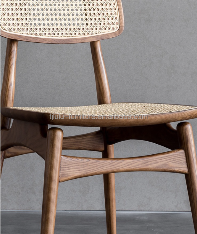 General Modern Nordic Design Solid Ash Wood Rattan Dining Chair for Home Furniture
