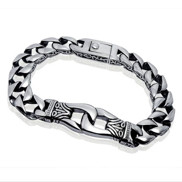 Antique Men's Titanium Stainless Steel Curb Link Chain Buckle Bracelet 8.5