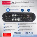 D1200 2.0 Channel 50W+50W BT Digital Amplifier Board 12V Rechargeable Subwoofer