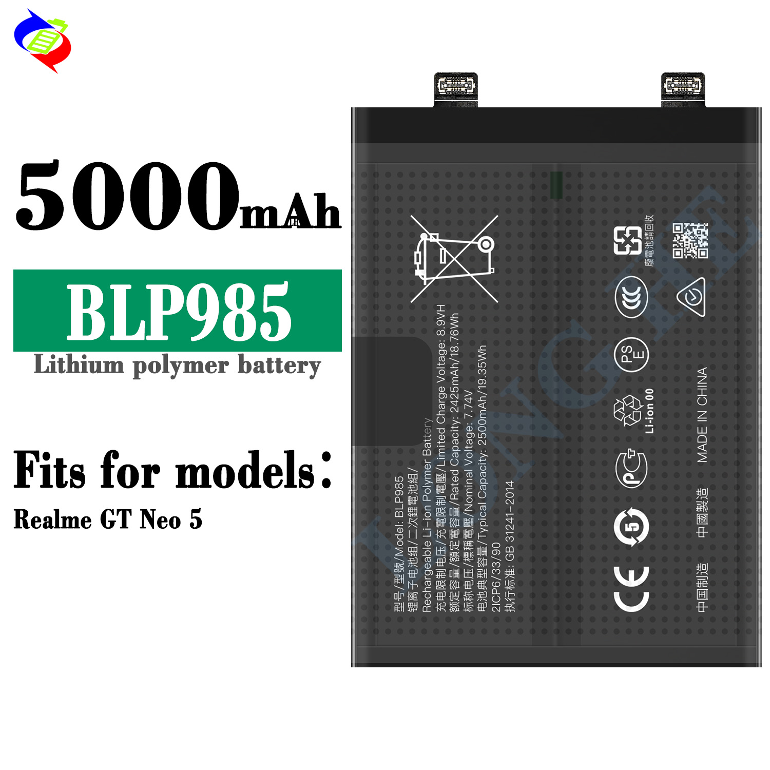 Realme GT Neo 5 Phones Batteries 4040mAh BLP985 ODM/OEM Rechargeable Batteries