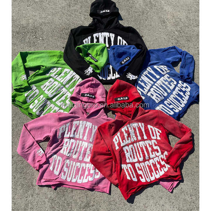 Custom Distressed Patch Embroidery Vintage Applique Men's Cropped Stone Acid Washed Hoodie