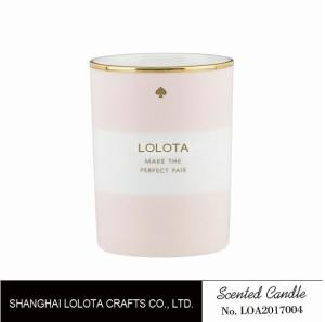 China Natural soy wax candle in pink color round bottle with golden top lid factory