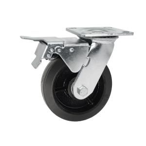 China 200x50mm 550LBS Soft Top Plate Swivel Black Iron Rubber Trolley Wheels Heavy Duty Double Brake factory