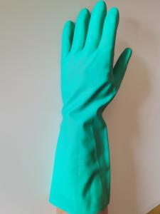 China Solvent Resistance 13 Mil Green Nitrile Glove Chemical Protection Flocked Lining factory