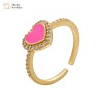 Women Gold Plated Jewellery Enamel Heart Ring Diamond Zircon Adjustable