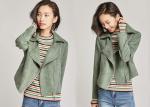 Olive & Pink Color Spring Women Ladies Pu Jacket With Zip Through