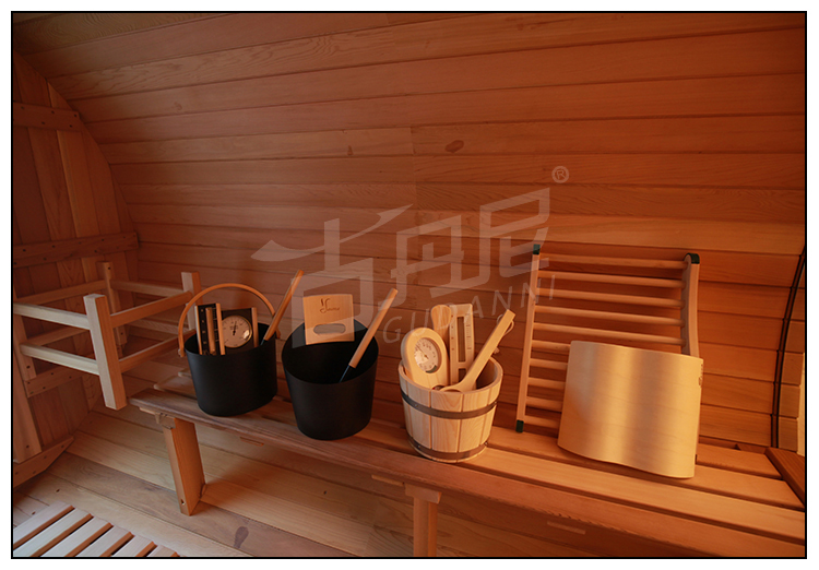 4-6 Person red cedar outdoor barrel garden sauna room outdoor with tile