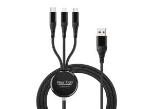 China Nylon Braided USB 115cm 3 In 1 Fast Charging Cable OEM Black Color factory
