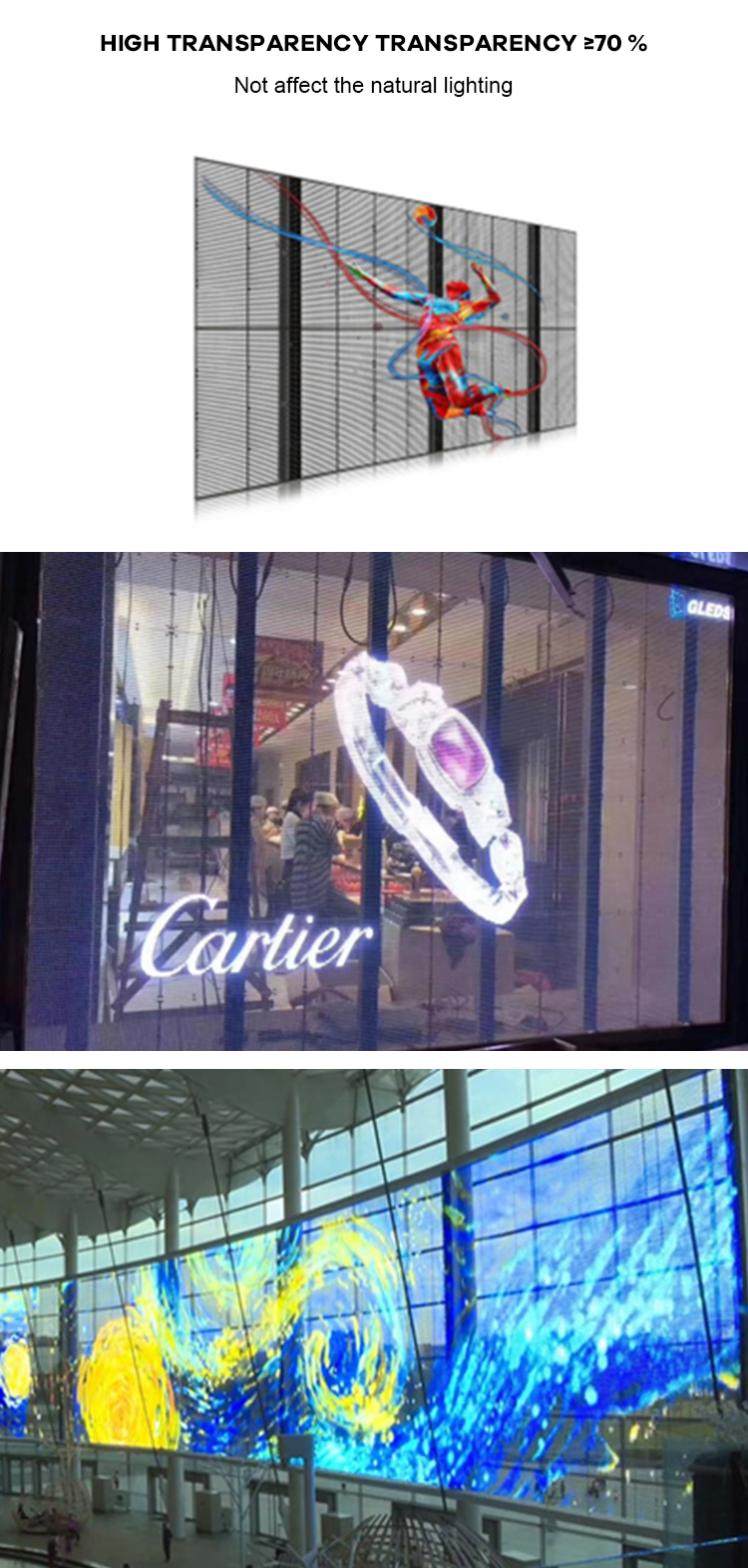 P2.6-5.2 HD Transparent LED Display Panel 2500nits Hanging Installation