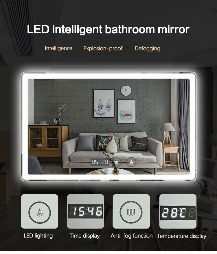 Rectangular Anti Fog Smart Led Bathroom Wall Mounted Vanity Mirror Square Frameless Mirrors