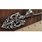 Sterling Silver Wheat Chain Necklace with Silver Vintage Double Dragon Dagger