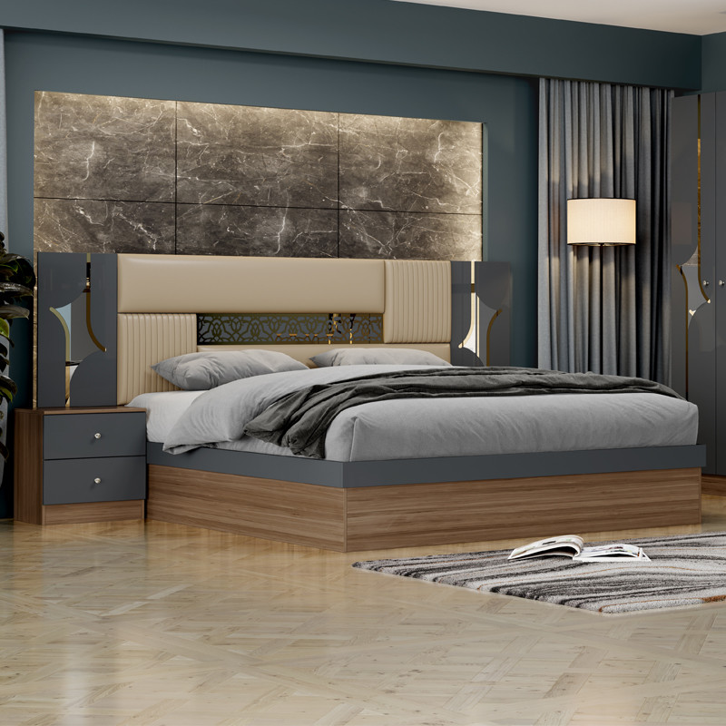Wholesale Low Price Turkish Double King Bed Room Home Wooden Frame Mdf Modern Luxury Full Size Bedroom Furniture Set
