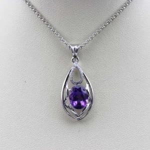 China Sterling Silver Oval 7mm x 9mm Amethyst Cubic Zircon Pendant (PSJ0426) factory