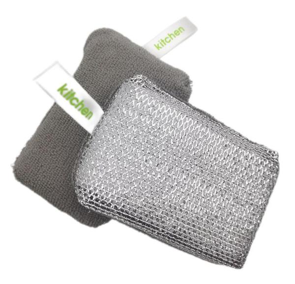 Non Scratch Microfiber Cleaning Pad Scrub Sponge For Dishes Heavy Duty Scouring