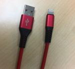 Red IPhone Lightning Cable Car Charger Nylon Braided With 8 Pin Connector