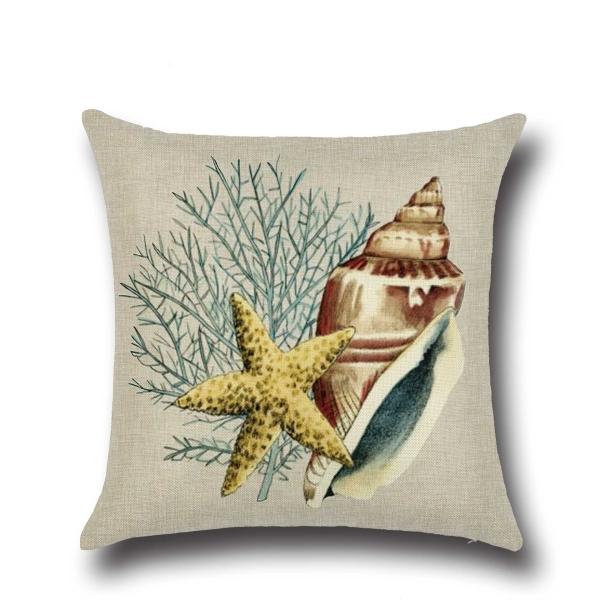 Ocean Theme Square Pillow Case Mediterranean Style Decorative Cotton Linen Throw