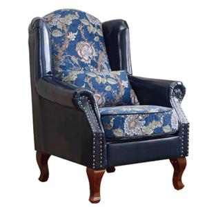 China YLX-3109 Blue PU Leather with Colorful Fabric Cover Single Seat Sofa for Hotel factory