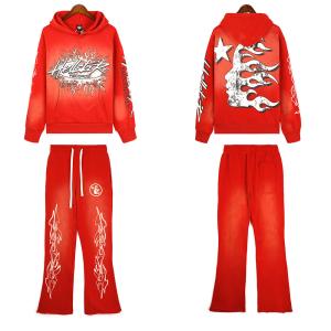 China Custom Printing Tracksuit for Men 100% Cotton French Terry Hoodie and Flare Sweatpants Set factory