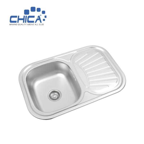 CH7642 Single Bowl Sink With Drain Board Stainless Steel Kitchen Sink Press