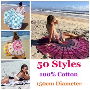 China China wholesale mandala roundie towel 100% cotton round beach towels with tassels fringe factory