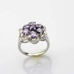 Whtie Gold Plated 925 Silver Red Cubic Zircon Flower Gemstone Ring (R223)