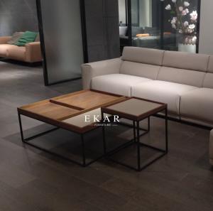 China Living Room Square Shaped Metal Frame Wooden Modern Coffee Table factory