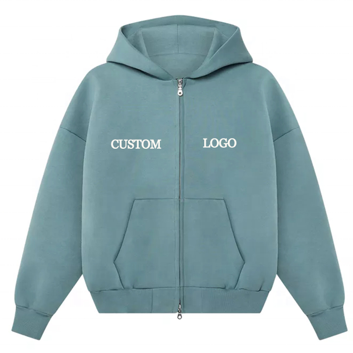 Hooded Collar Printing Streetwear Brown Zip Up Crop Top Hoodie with 500 Gsm
