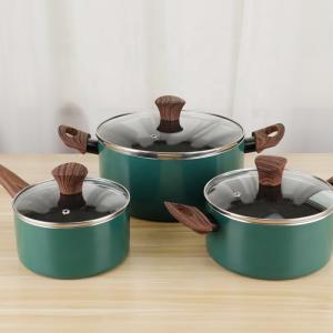 China Aluminum Non Stick 3pcs Cookware Set Soup Cooking Pot Single Handle Milk Pot factory