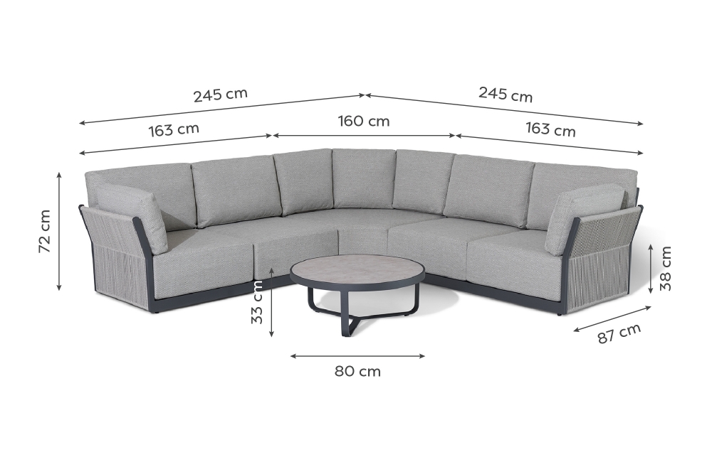 Round Coffee Table and Sofa Set AJUNION Luxury Modern All Weather Fabric for Courtyard