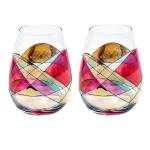 Handpainted Stemless Golden Luster Crystal Wine Glass , Engraved Crystal Glasses