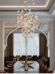 Clear Amber Art Glass Leaves Chandelier Decor Lobby Big Foyer Large Hotel