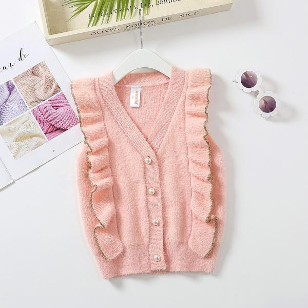 Knitting Ruffles Patterns Children Sleeveless Sweater Wholesale Baby Girls