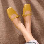 HZM009 Single Shoes Women Ladies Fashion Single Shoes Square Head Shallow Mouth
