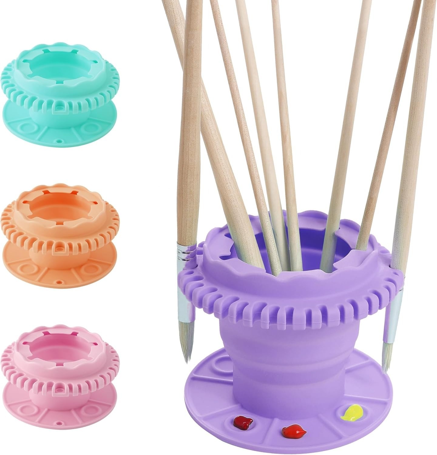 Paint Brush Cleaner - Foldable Silicone Paint Brush Cleaner Rinse Cup With Palette And 40 Brush Storage Holder For Classroom Studio Outdoor Painting