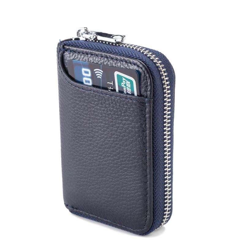 Convenient Multi-Slot Zipper Genuine Cowhide Accordion Pickup Bag with RFID Blocking