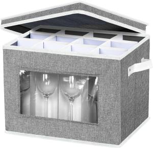 China HOMYFORT WINE GLASS STEMWARE STORAGE CASES, CHINA STORAGE CONTAINERS BOX WITH DIVIDERS HARD SHELL FOR 12 CRYSTAL GLASSWA factory