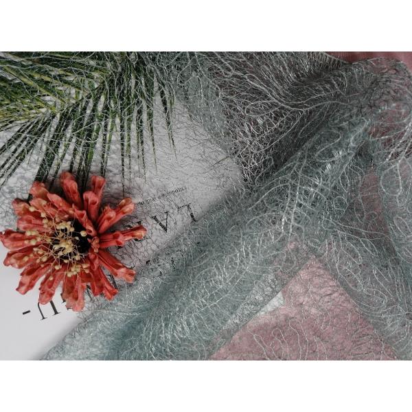 China Blue Graceful Tulle Mesh Embroidered Lace Fabric factory
