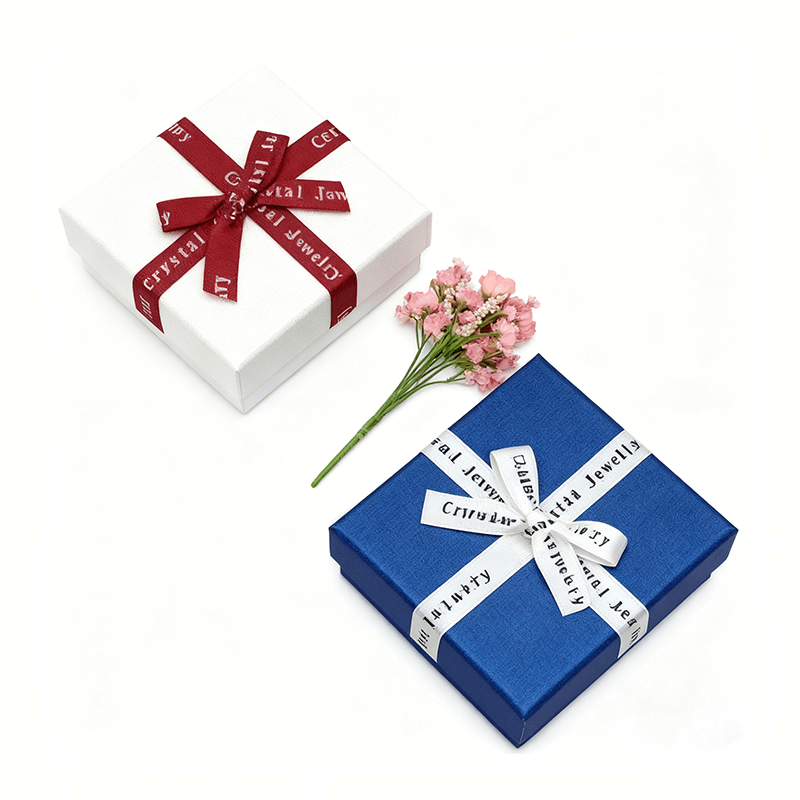 Custom Jewelry Packaging English Bow Ribbon Heaven Earth Square Box Elegant Carton Cover For Earrings Rings Boxes