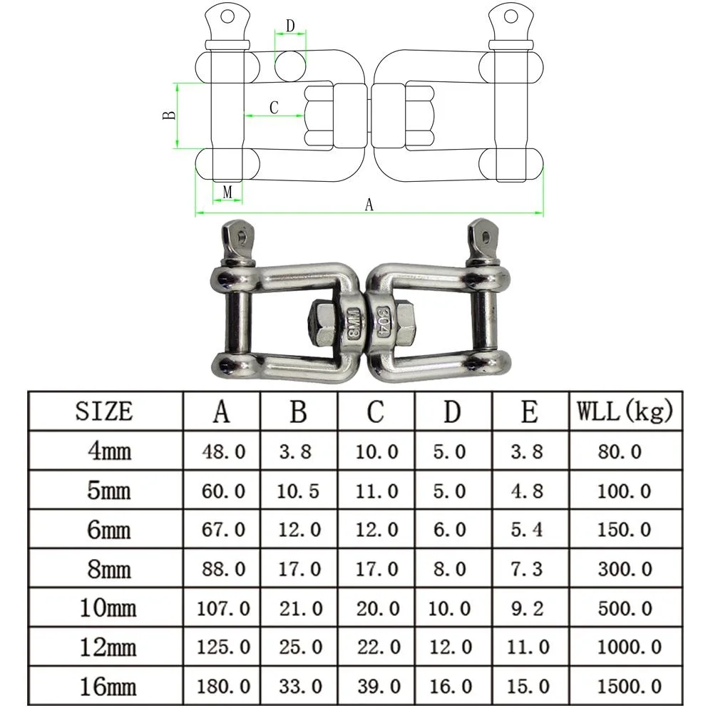 Polished Stainless Steel Double Jaw Ended Swivel Eye Hook For Heavy Duty