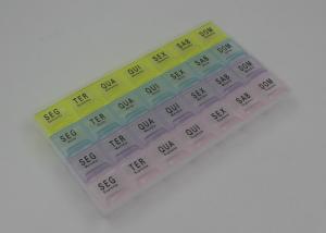China Personal 28 Compartments Monthly Pill Box With Colored Lid And OEM Printing factory