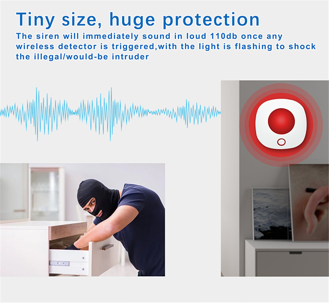 Tuya Wifi 433MHz Wireless Strobe Siren Sound and Light Siren 100dB for Home Security WIFI GSM Alarm Panel(ZX-SN11)