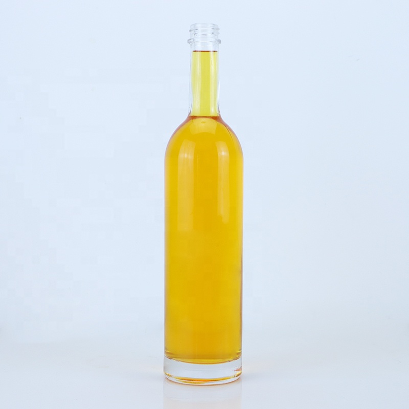 Custom Logo 700ml 750ml High Flint Round Shape Glass Bottle with Screw Top Finish